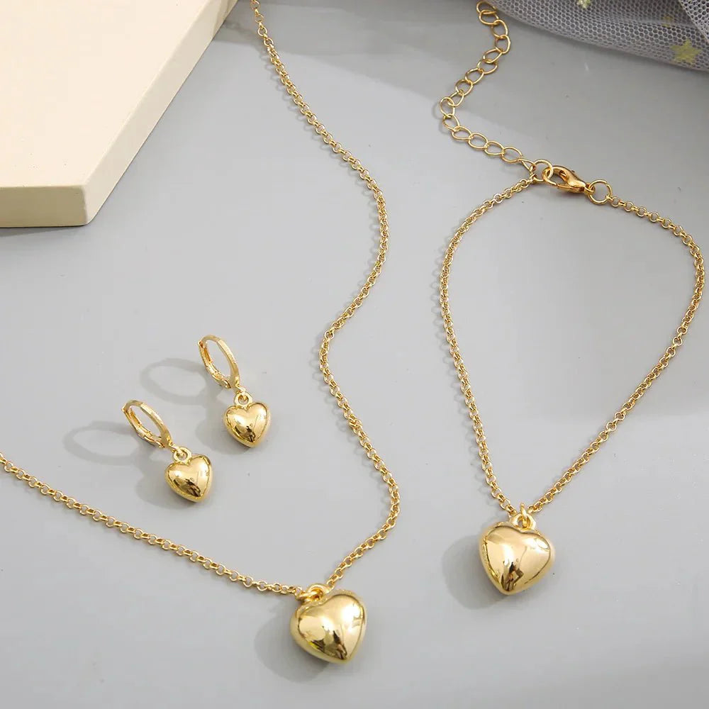 Maliben | Dainty Balloon Heart Necklace, Bracelet, And Earring Set