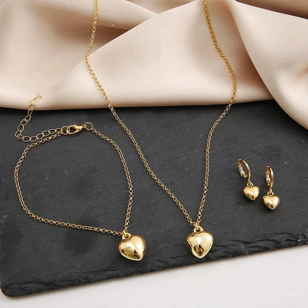 Maliben | Dainty Balloon Heart Necklace, Bracelet, And Earring Set