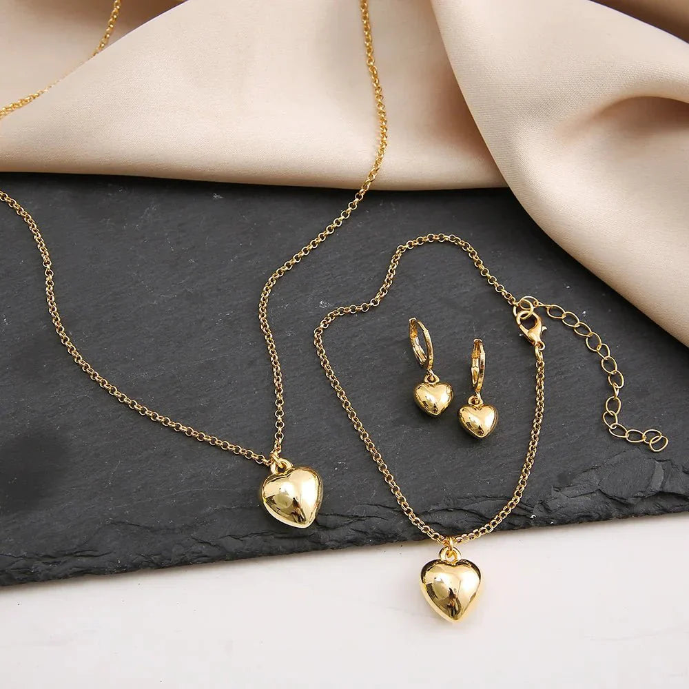Maliben | Dainty Balloon Heart Necklace, Bracelet, And Earring Set