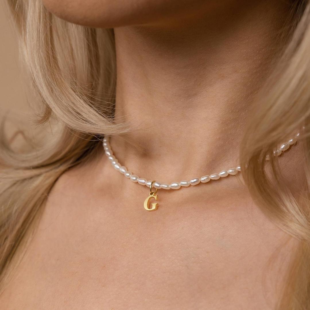 Maliben | Dainty Beaded Pearl Initial Necklace