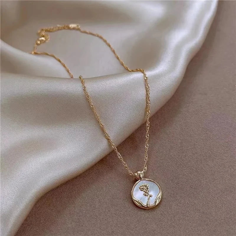 Maliben | Dainty Blanc Camellia Floral Necklace, Earrings, Ring Jewelry