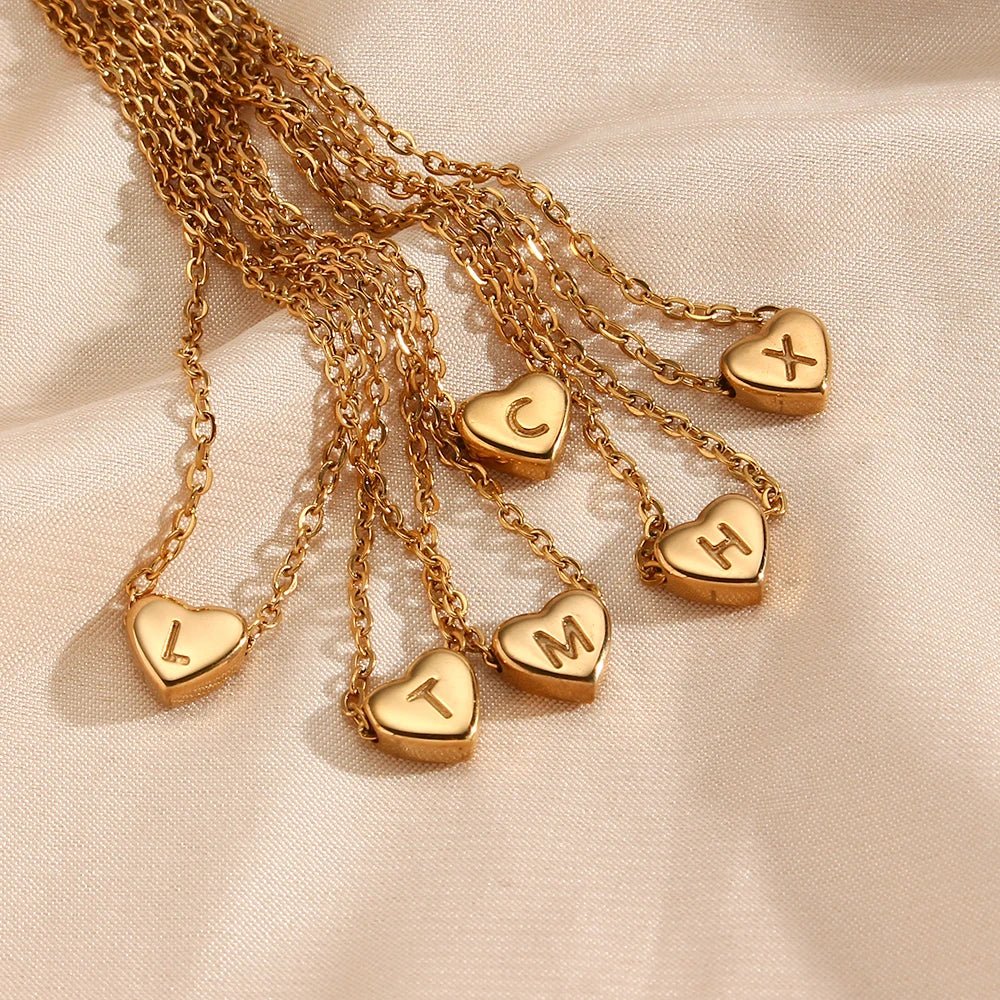 Maliben | Dainty Minimal Heart Initial Letter Necklace