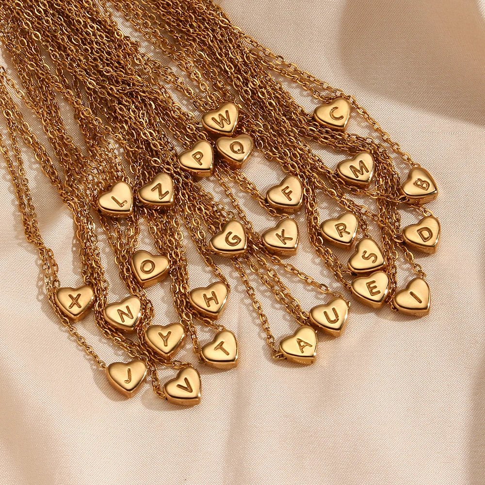 Maliben | Dainty Minimal Heart Initial Letter Necklace