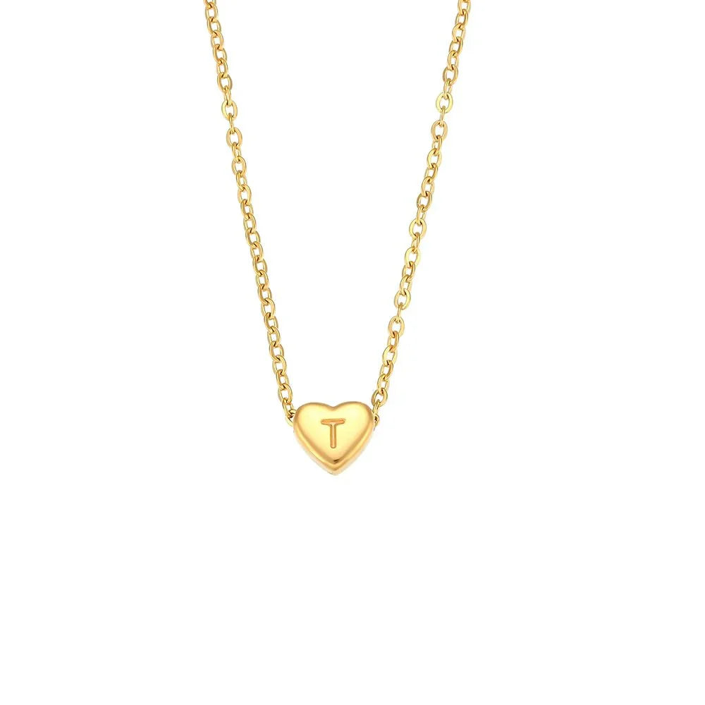 Maliben | Dainty Minimal Heart Initial Letter Necklace