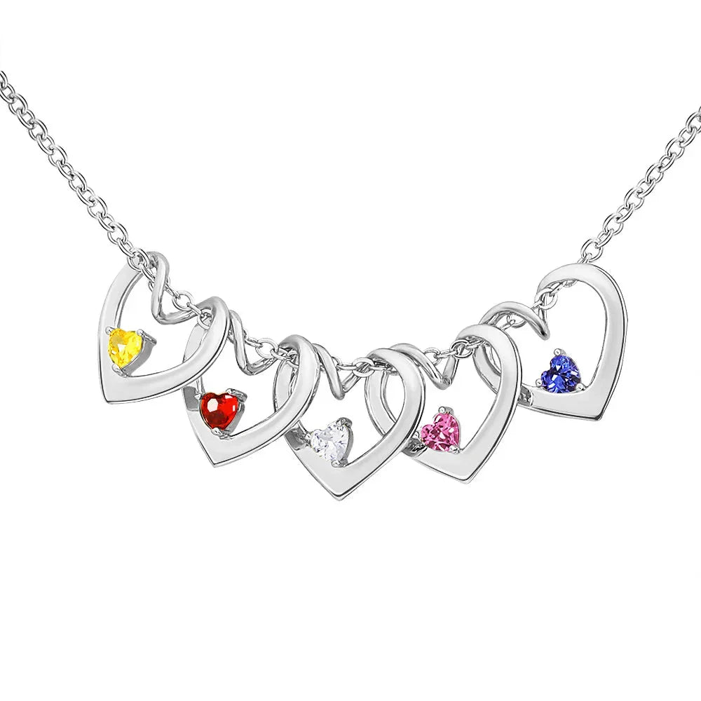 Maliben | Dainty Name & Birthstone Heart Charm Bangle Bracelet & Necklace