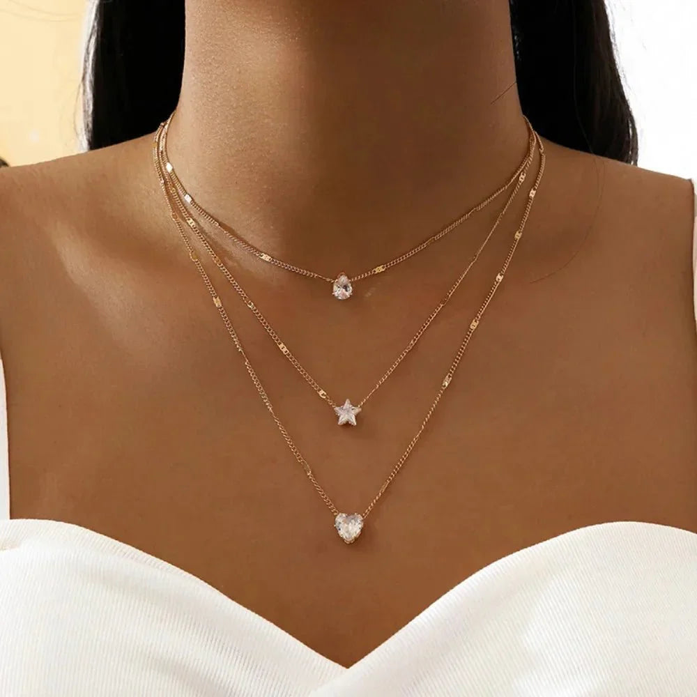 Maliben | Dainty Shaped Diamonds Necklace Stack