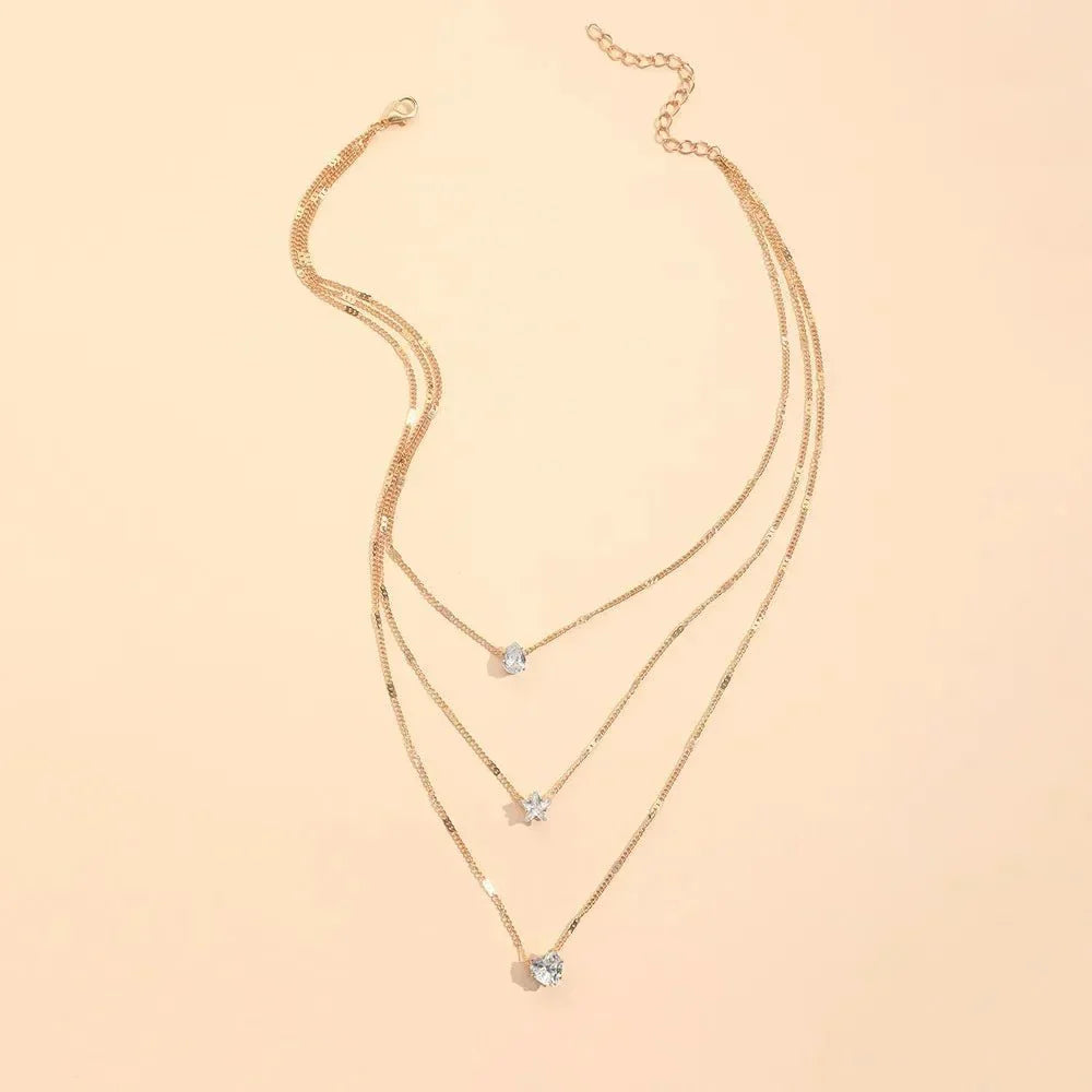 Maliben | Dainty Shaped Diamonds Necklace Stack