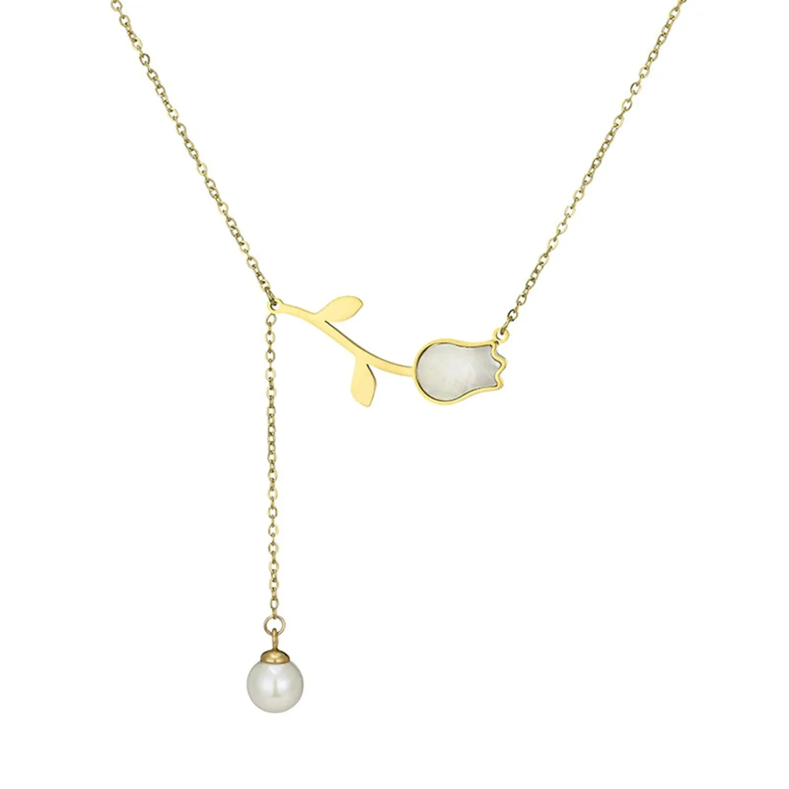 Maliben | Dainty Tulip Pearl Tassel Necklace