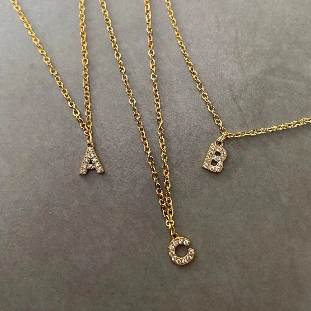 Maliben | Dainty Zircon Letter Initial, Number, Symbol Chain Necklace