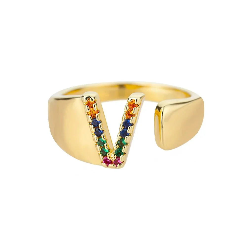 Maliben | Dazzling Rainbow Custom Letter Initial Rings