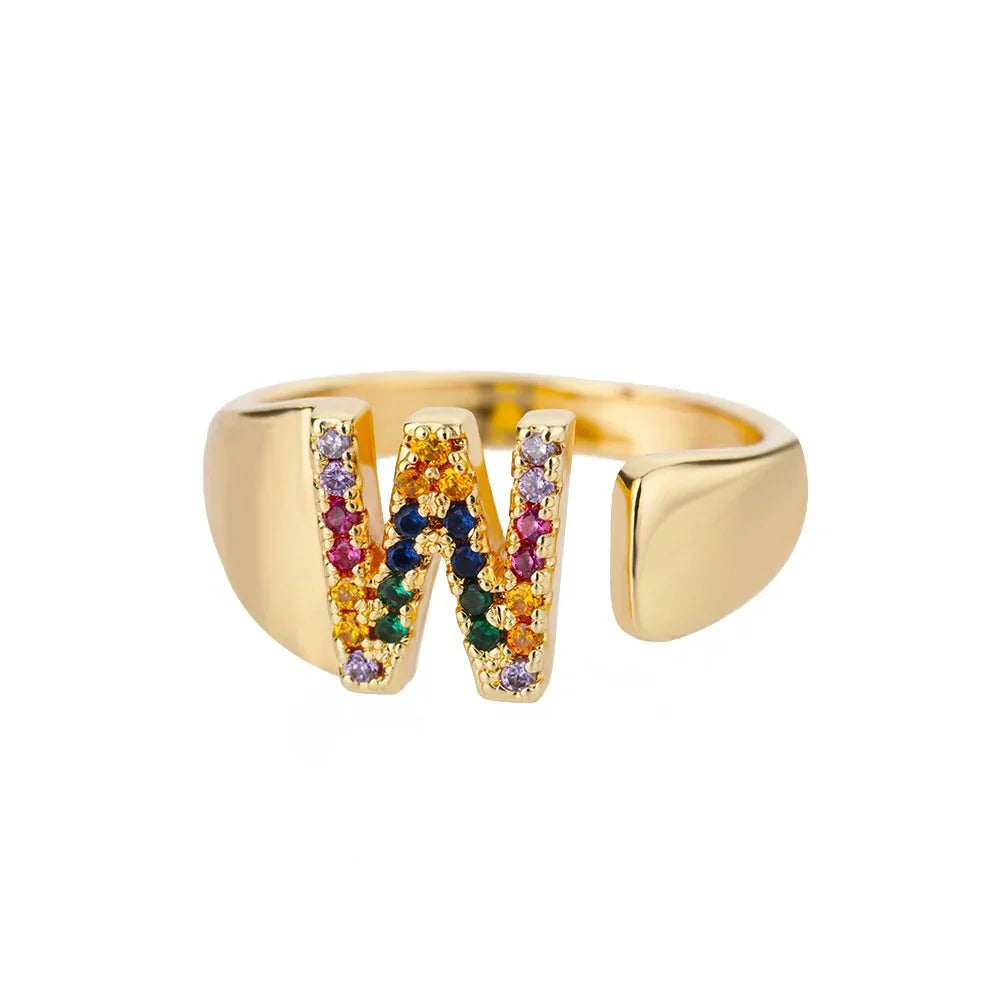 Maliben | Dazzling Rainbow Custom Letter Initial Rings