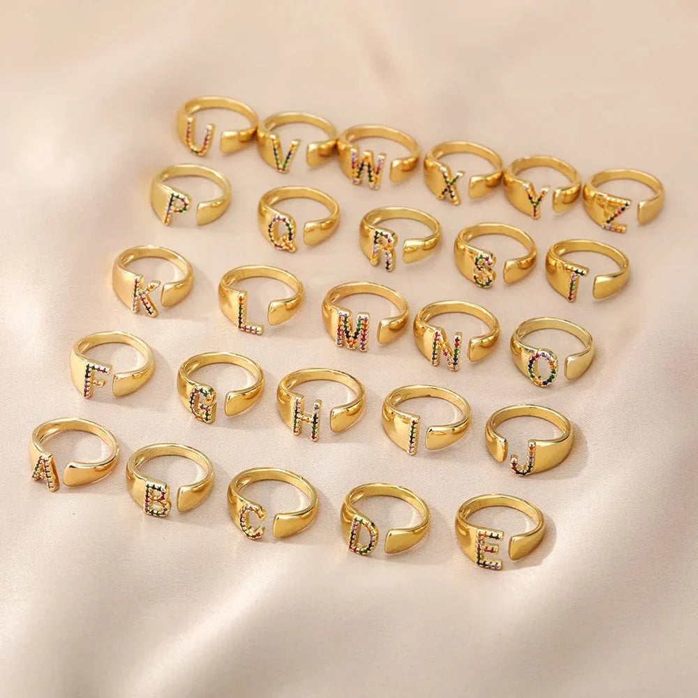 Maliben | Dazzling Rainbow Custom Letter Initial Rings