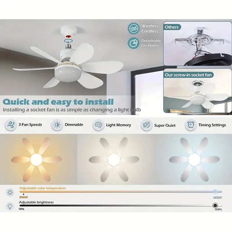 Maliben | 2-In-1 Portable Ceiling Fan & Light With Remote Control