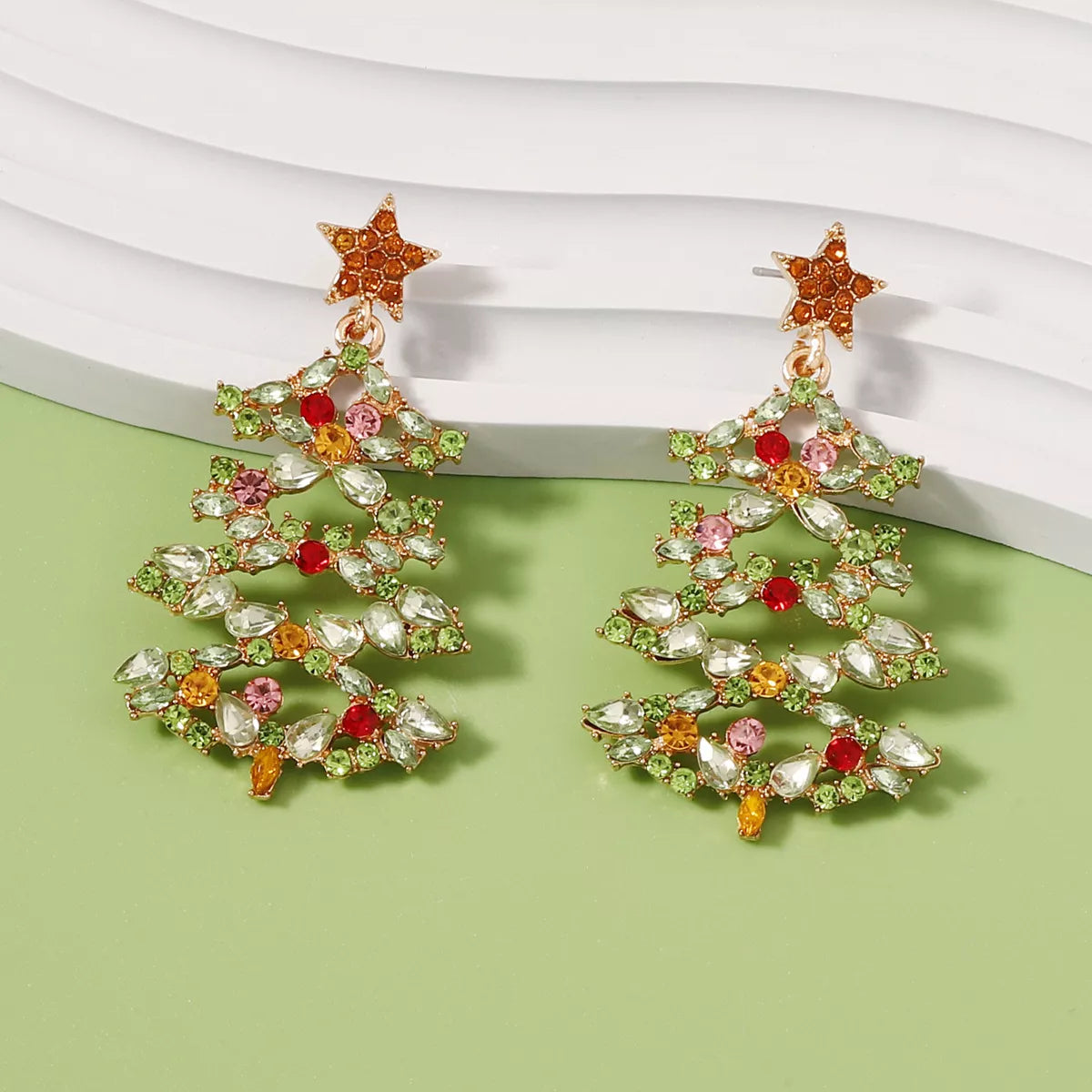 Maliben | Christmas Tree Earrings With Rhinestones