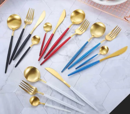 Maliben | LUXURIOUS STAINLESS STEEL 24-PIECE GOLD-SILVER CUTLERY SET