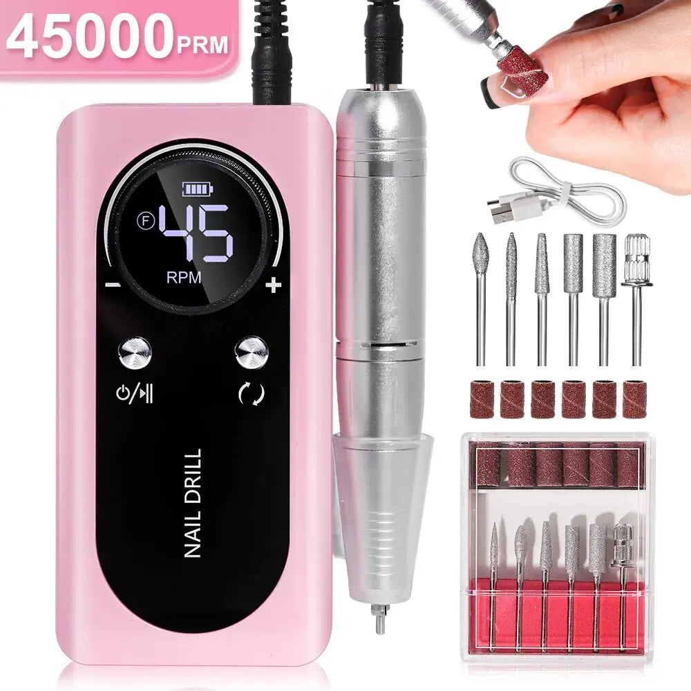 Maliben | Professional 45000rpm Portable Electric Nail File With Rechargeable Battery | Low Noise Level For Manicure