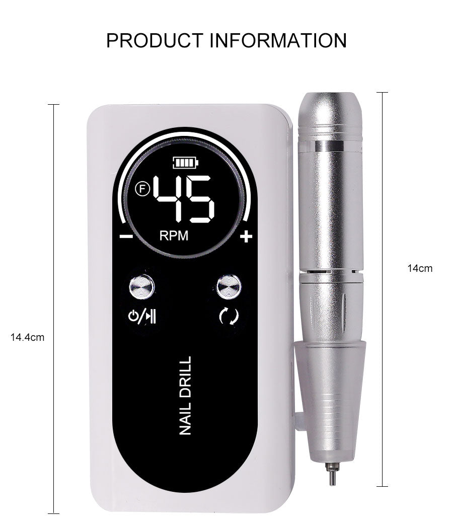 Maliben | Professional 45000RPM portable electric nail file with rechargeable battery | Low noise level for manicure