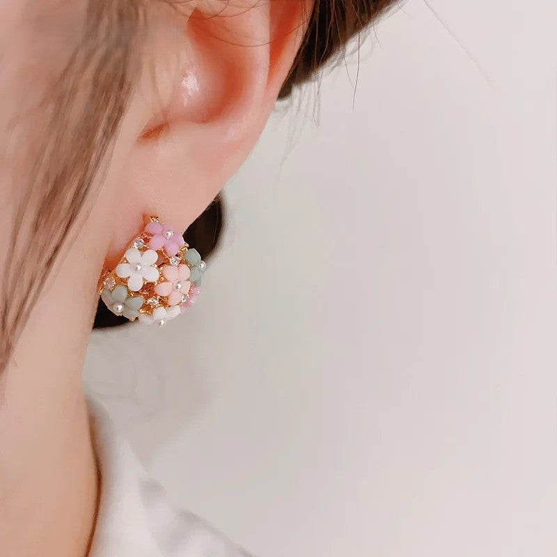 Maliben | Zircon Pearl Flower Elegant Earrings