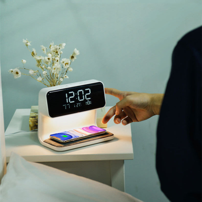 Maliben | 3 In 1 Bedside Lamp With Wireless Charger Lcd Alarm Clock And Dimmable Led