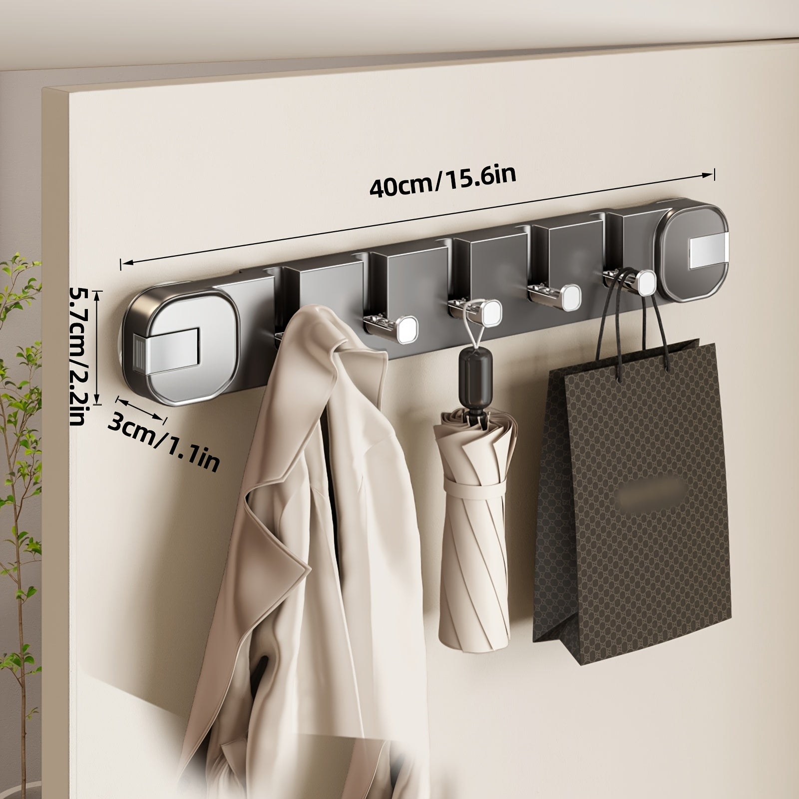 Maliben | Wall Hook Panel Without Drilling – Organiserenplus Hidden 5-Hook Rack