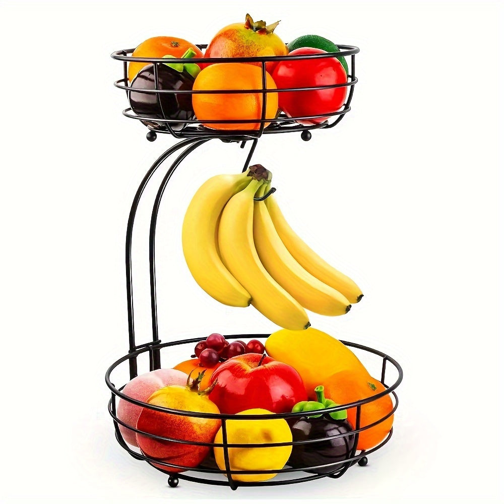 Maliben | 2-Layer Oval Fruit Basket With Banana Holder – Metal Kitchen Organizer