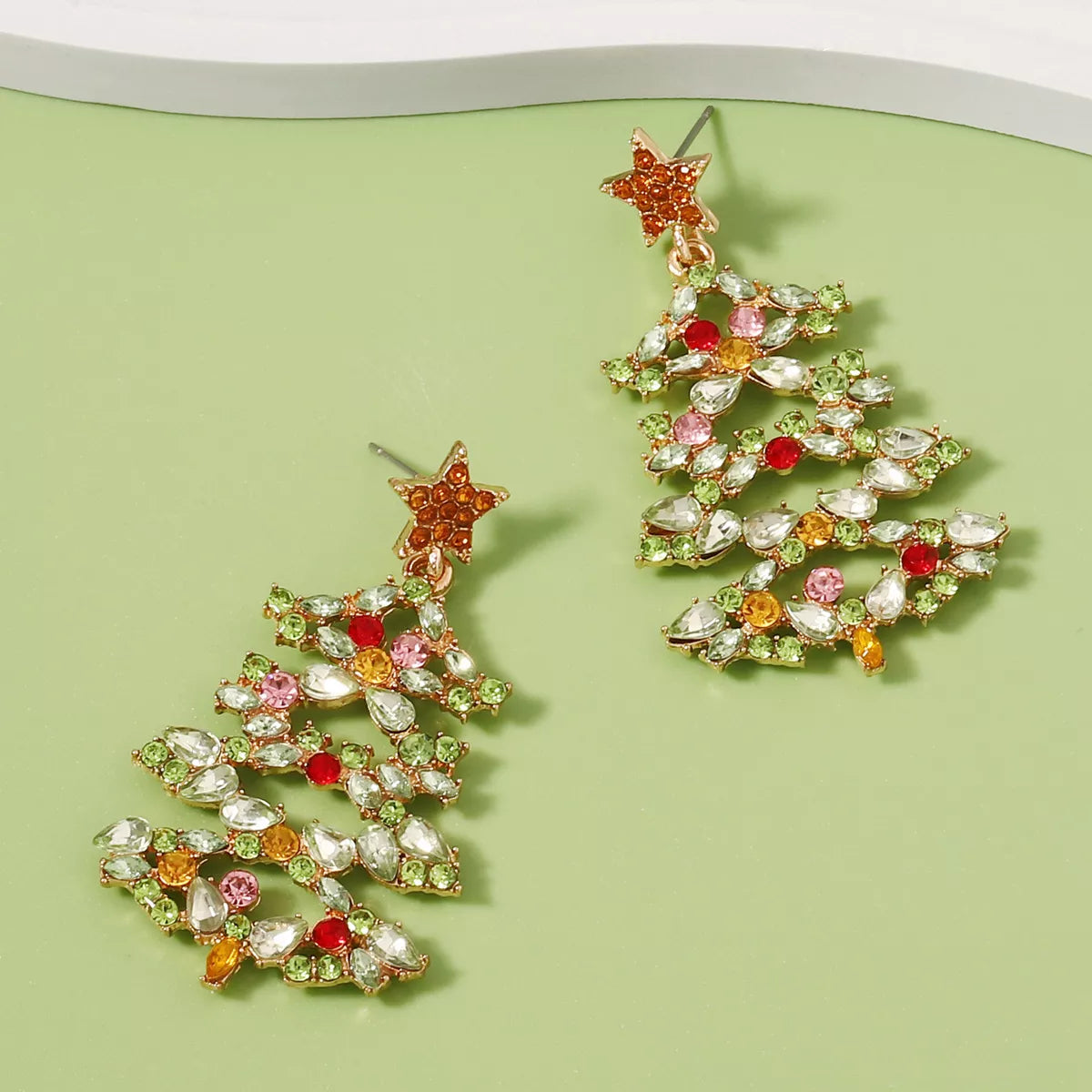 Maliben | Christmas Tree Earrings With Rhinestones