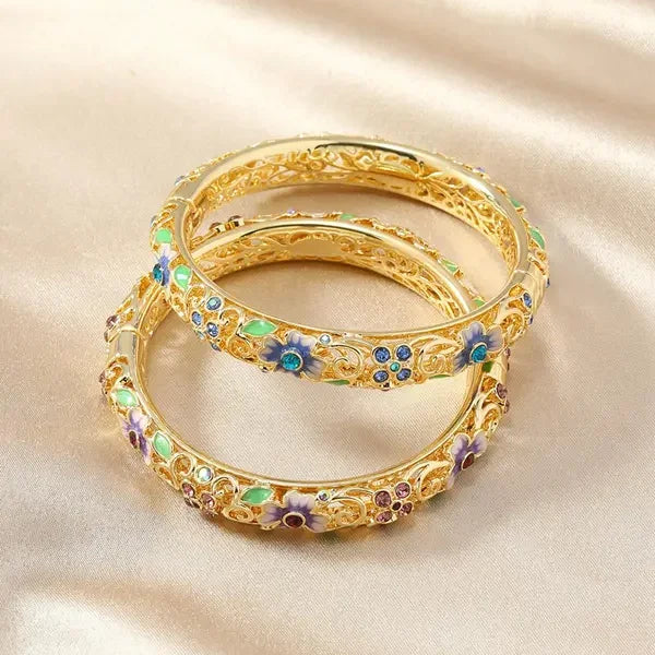 Maliben | 14k Diamond Accented Floral Bangles