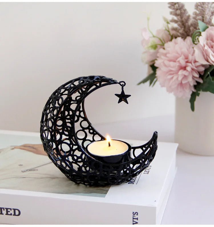 Maliben | Elegant Black Or Gold Crescent Moon CAndle Holders – Romantic Tealight Décor For Weddings, Christmas, and Special Occasions