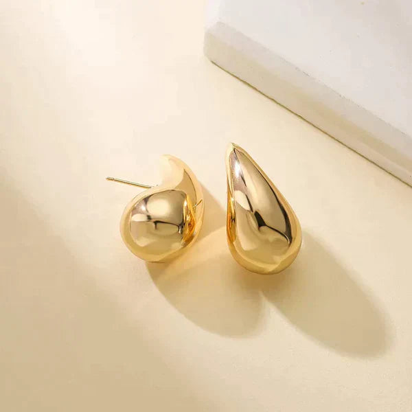 Maliben | Women's Elegant Gold Teardrop Earrings | Sleek Polished Design