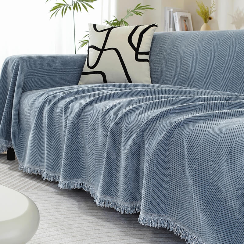 Maliben | Chenille Sofa Cover Herringbone Tassel Design