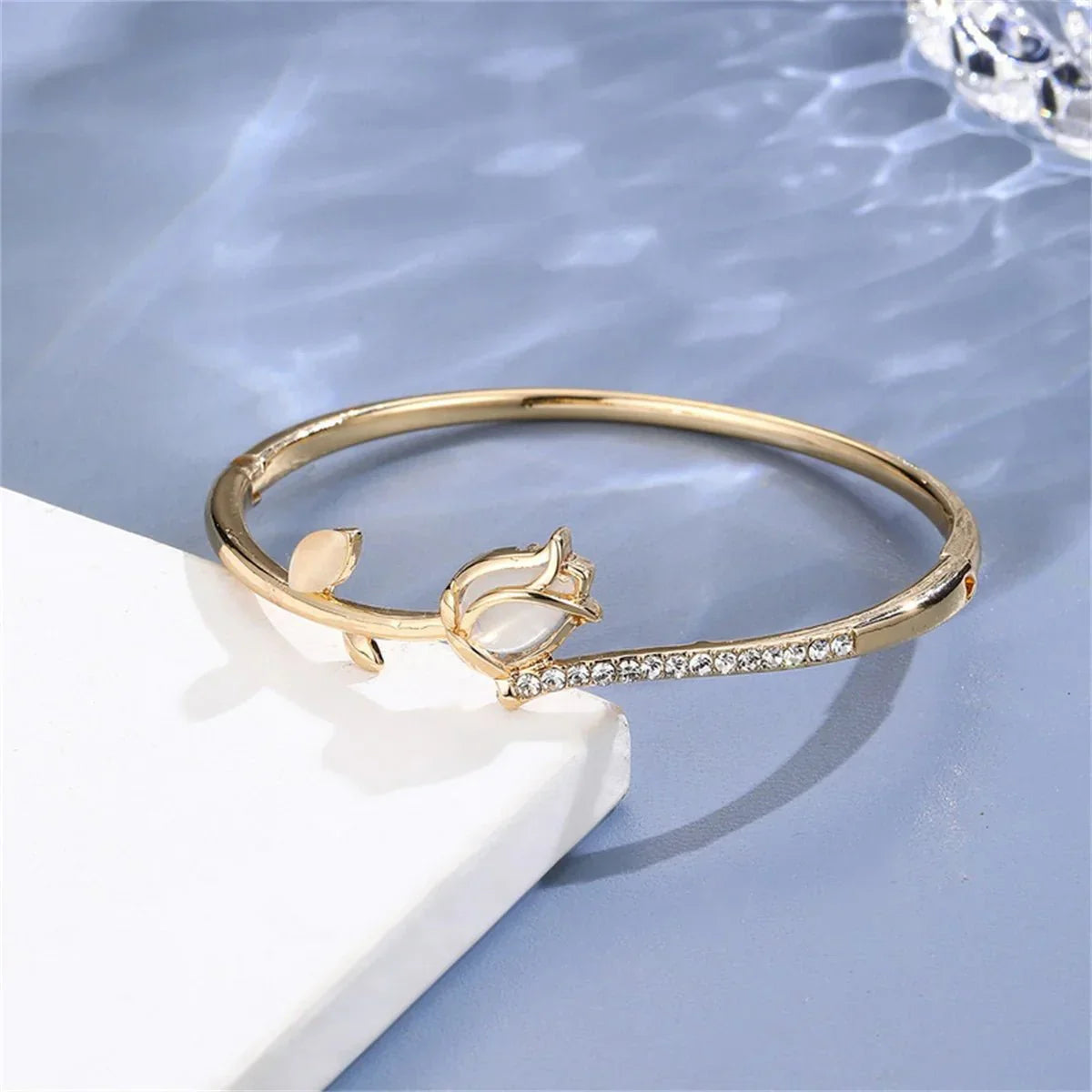 Maliben | Elegant Tulip Opal Diamond Accented Bracelet