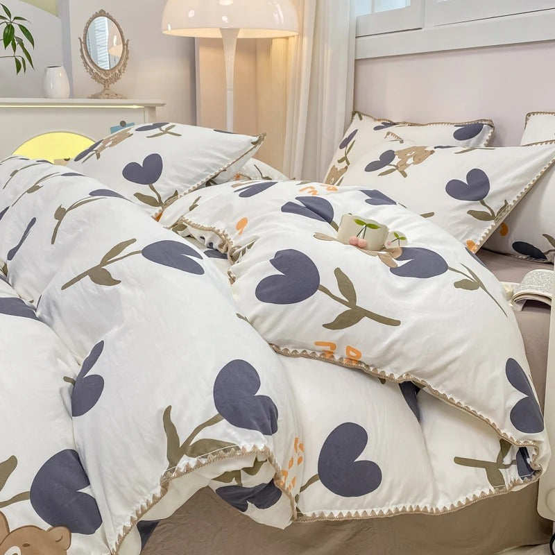 Maliben | Blossom & Berry Dream Bedding Set 4pcs Floral Duvet Cover