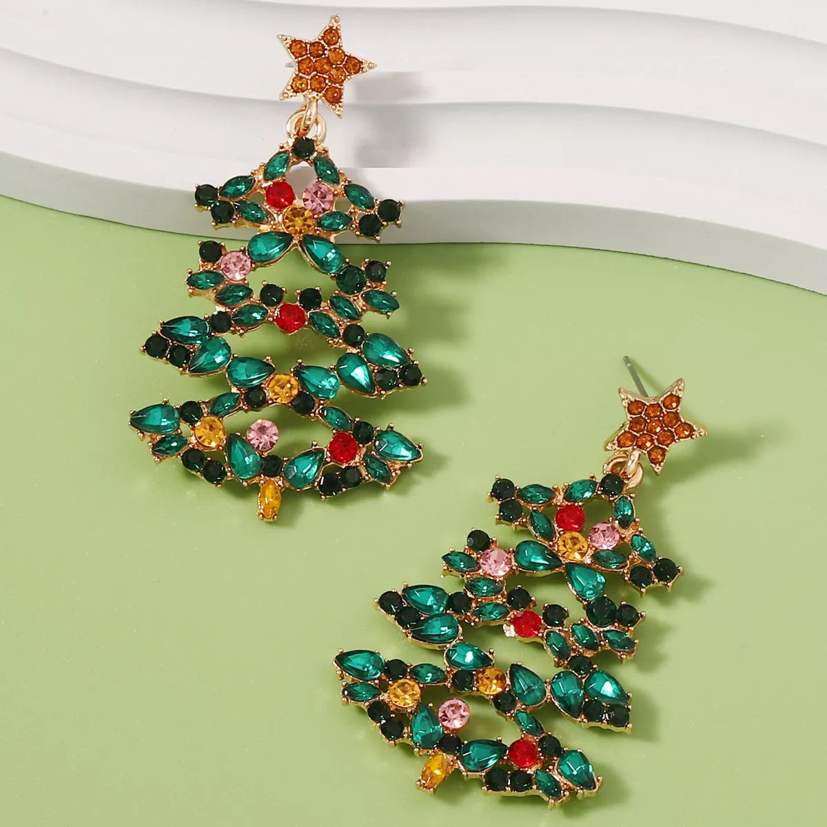 Maliben | Christmas Tree Earrings With Rhinestones
