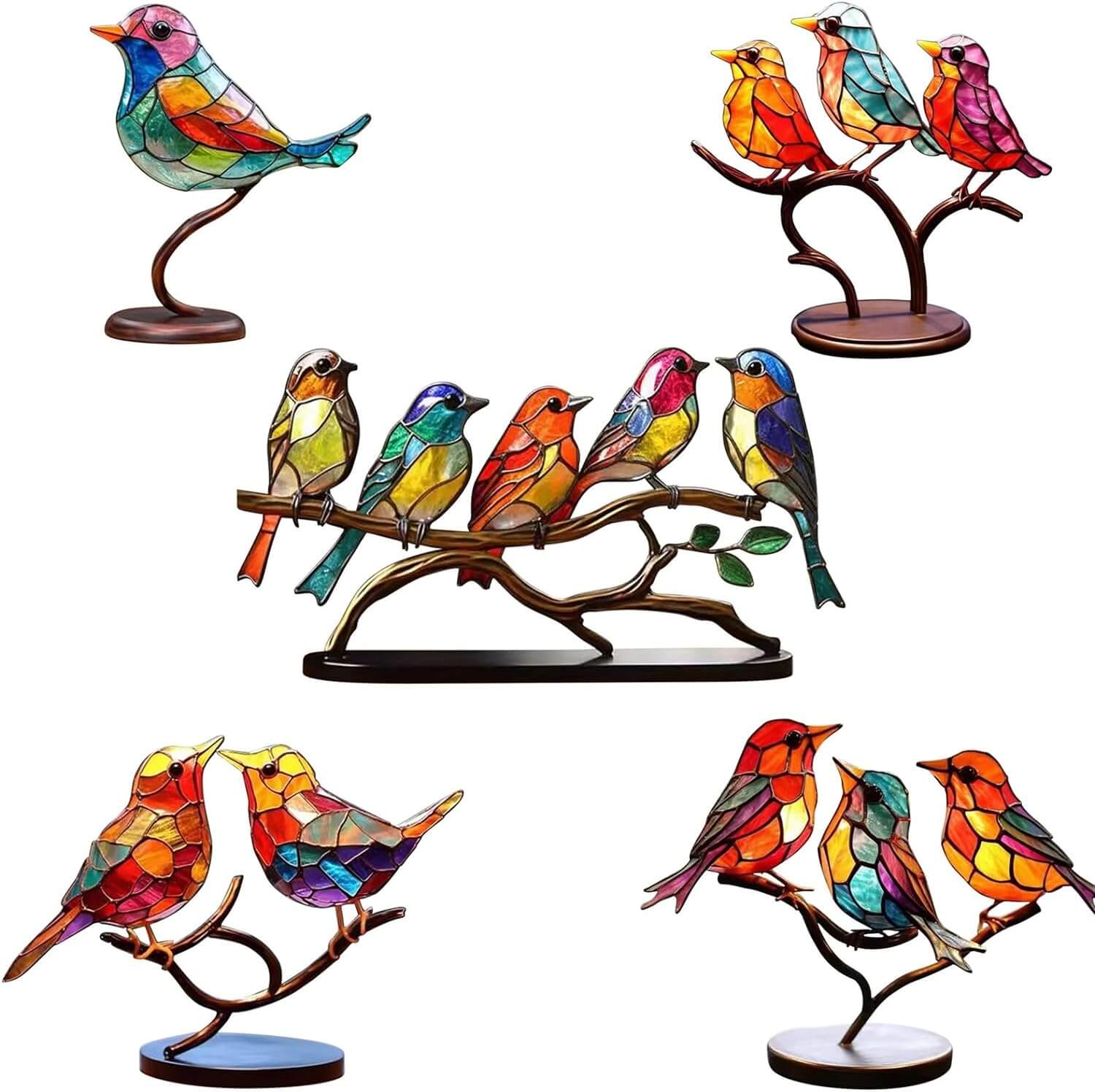 Maliben | Colored Birds On Branch Decorative Figurine - Colorbirds