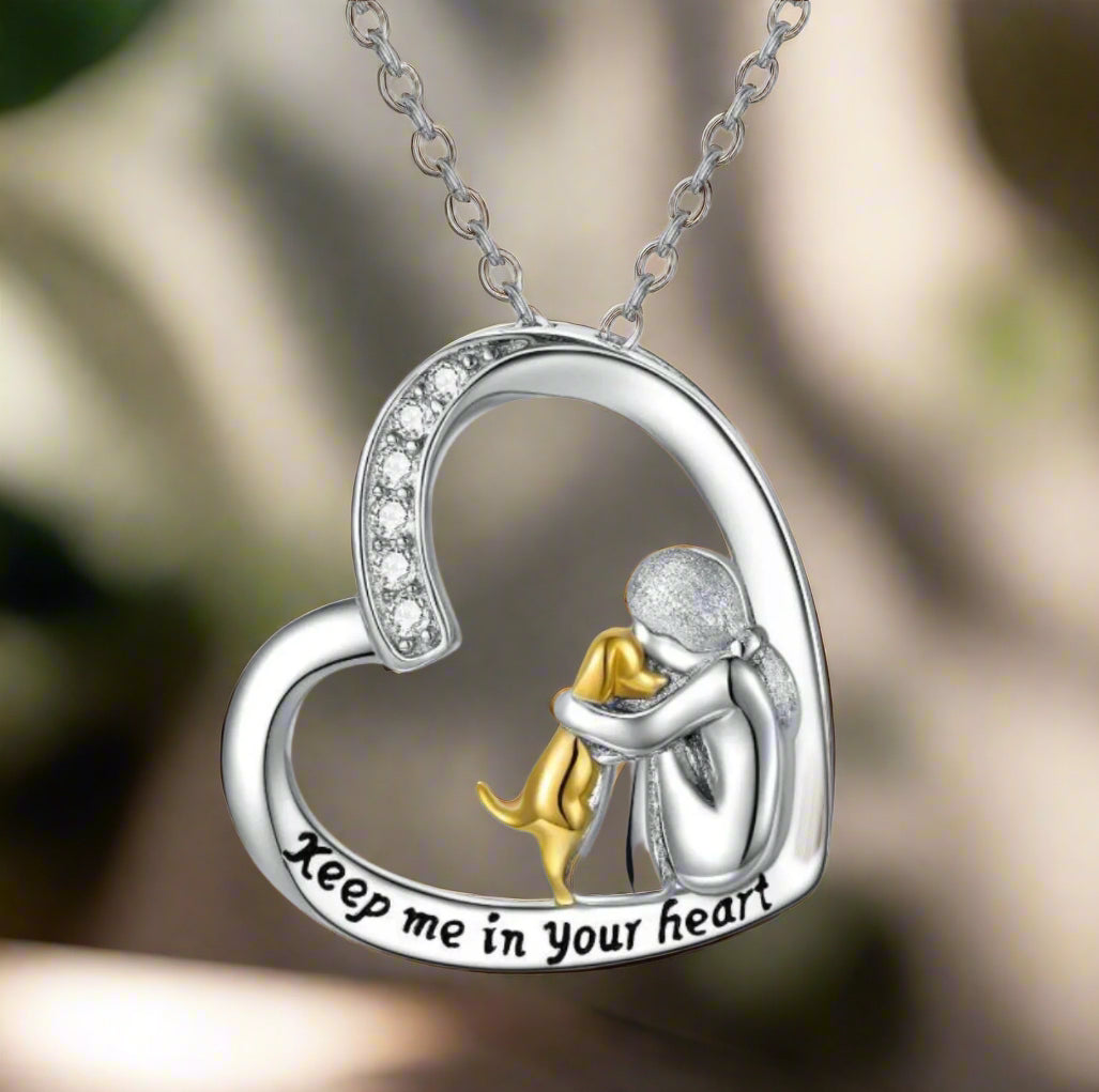 Maliben | Silverheart | Silver Necklace With Heart Dog And Zirconia Stone