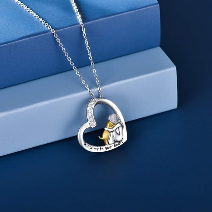 Maliben | Silverheart | Silver Necklace With Heart Dog And Zirconia Stone