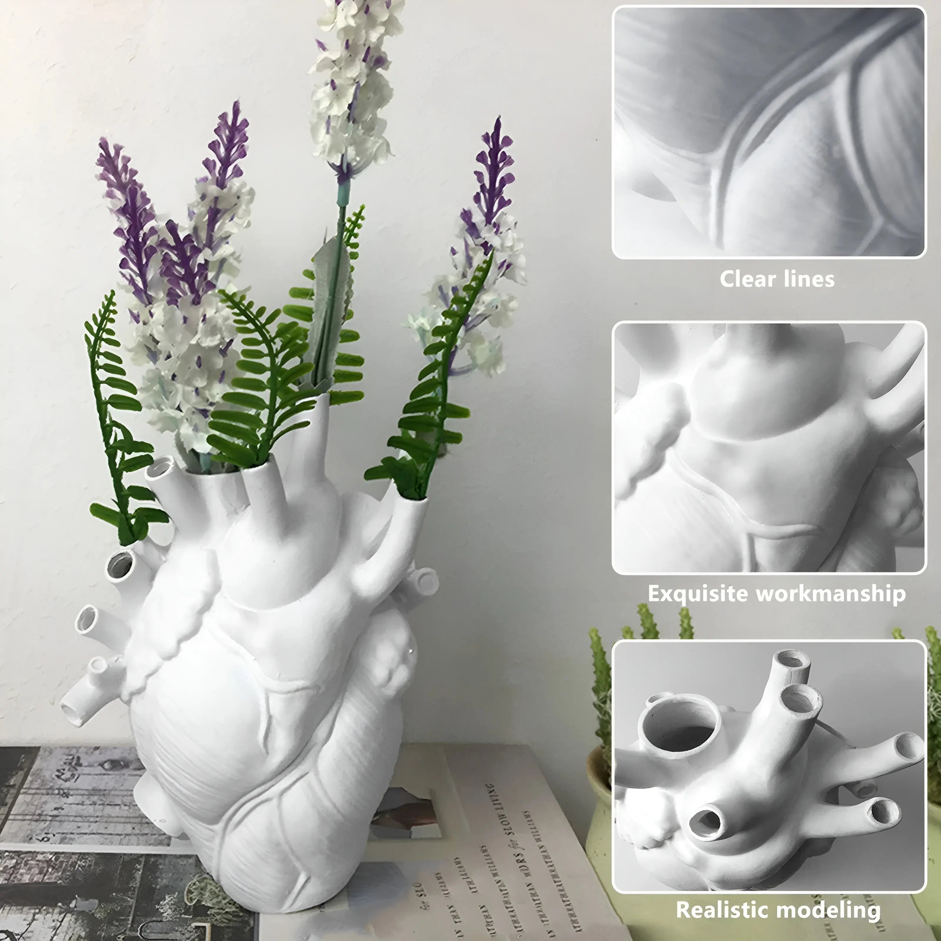 Maliben | Heart Vase Amoura | Greek-Inspired Design | High-Quality Synthetic ResIn | Available in Many Colors