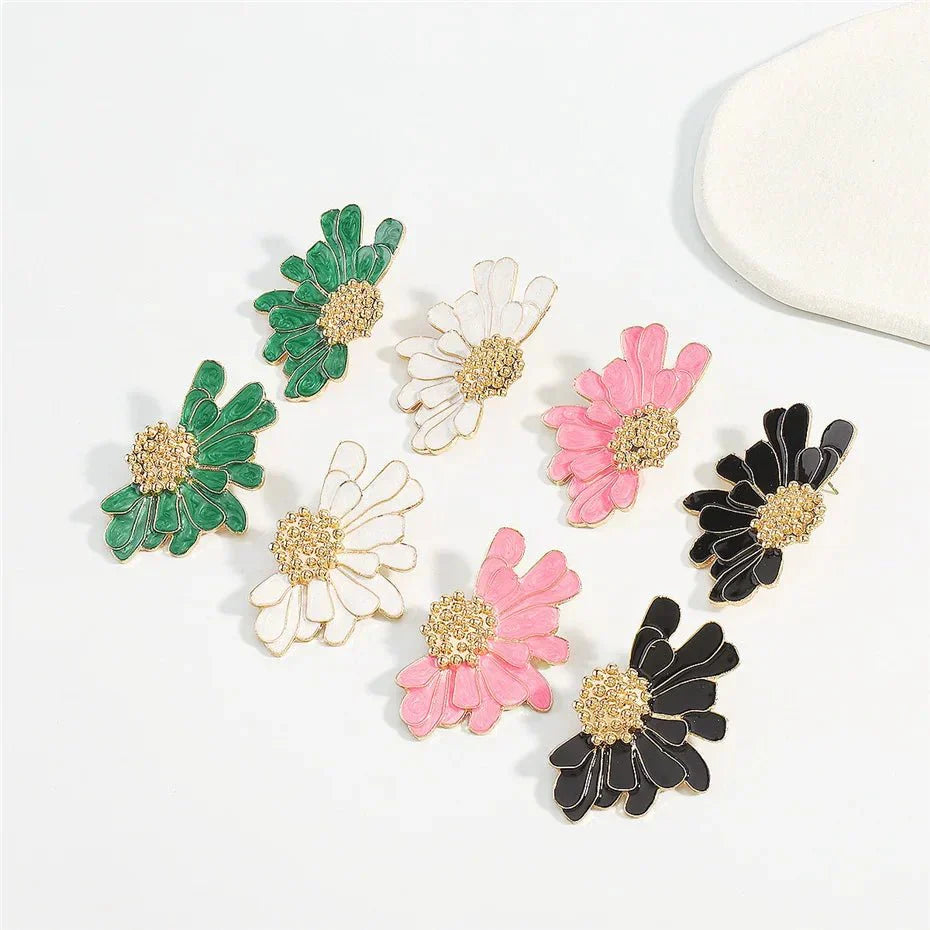 Maliben | Half Flower Enamel Earrings