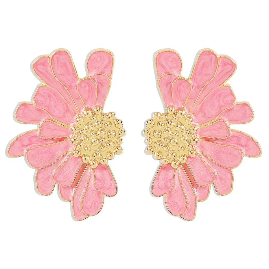 Maliben | Half Flower Enamel Earrings