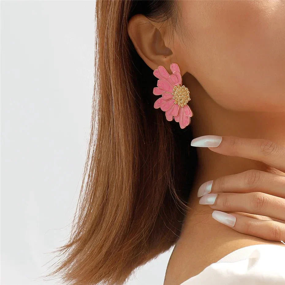 Maliben | Half Flower Enamel Earrings