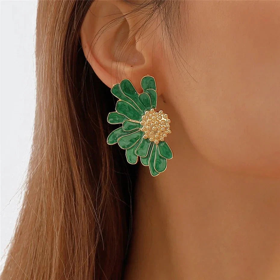 Maliben | Half Flower Enamel Earrings