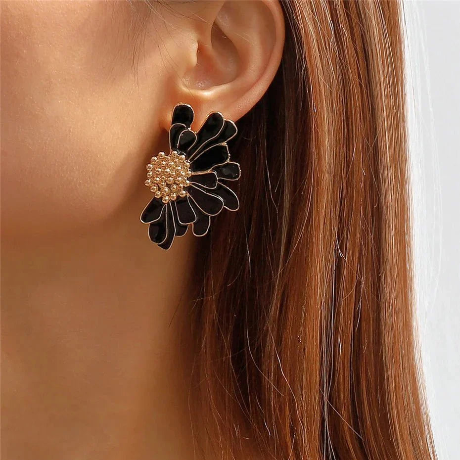 Maliben | Half Flower Enamel Earrings