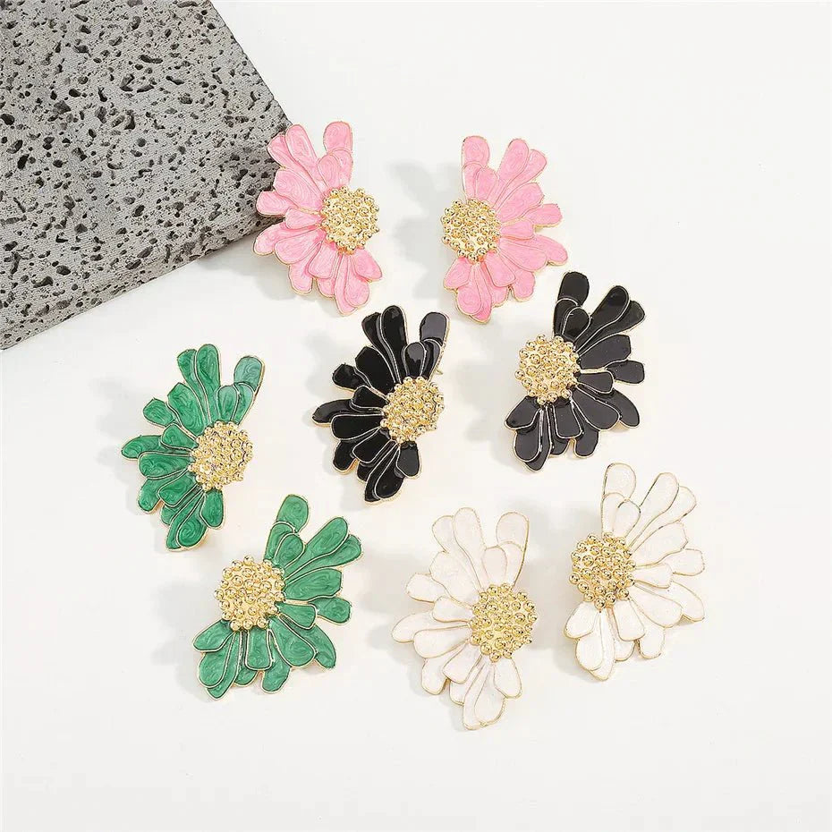 Maliben | Half Flower Enamel Earrings