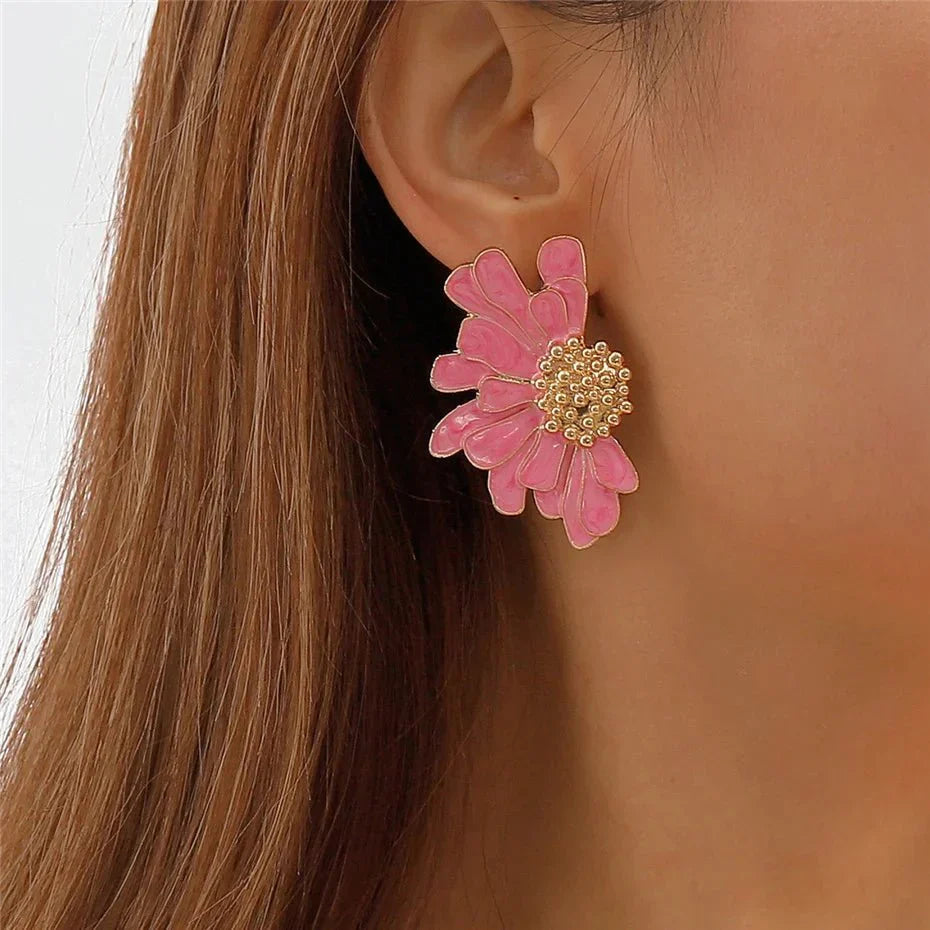 Maliben | Half Flower Enamel Earrings