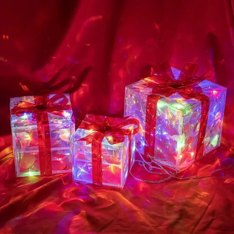 Maliben | Luminous Gifts - Set Of 3 Illuminated Boxes - Christmas Decoration For Indoor And Outdoor
