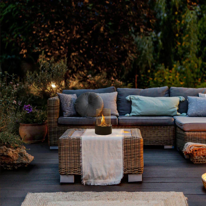 Maliben | Table Lantern Flammalume | Portable Decorative Fire Lamp | Modern Design & Flame Effect | For Indoor & Outdoor | Round Made Of Steel & Glass