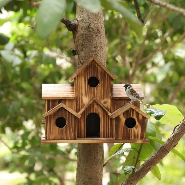 Maliben | Handcrafted Wooden Birdhouse Tree Birdhouse With 6 Holes