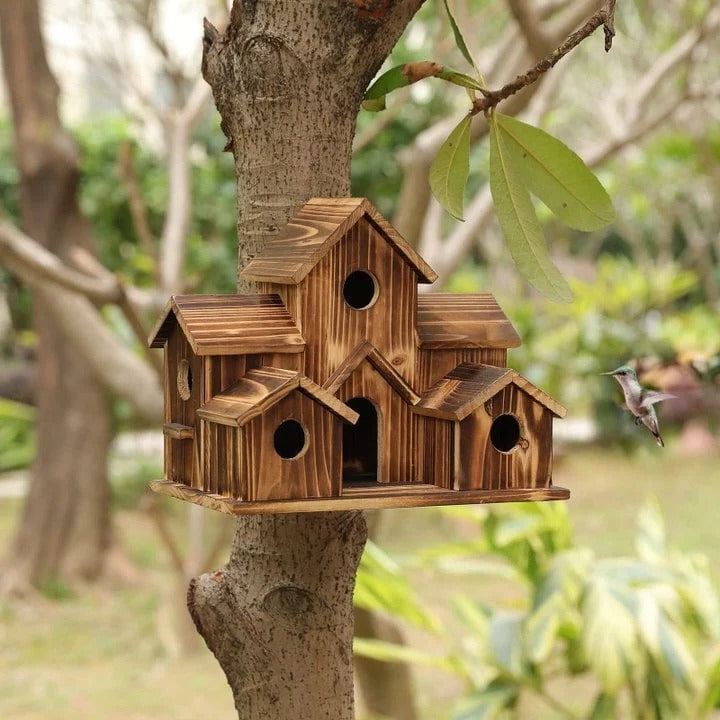 Maliben | Handcrafted Wooden Birdhouse Tree Birdhouse With 6 Holes