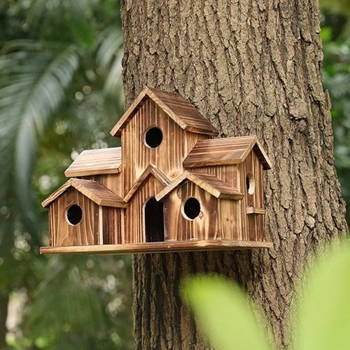 Maliben | Handcrafted Wooden Birdhouse Tree Birdhouse With 6 Holes