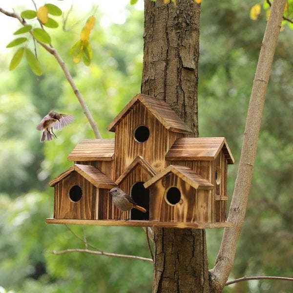 Maliben | Handcrafted Wooden Birdhouse Tree Birdhouse With 6 Holes